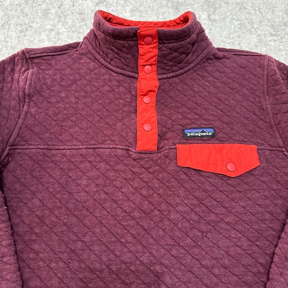 Patagonia Womens M Quilted Snap-T Pullover Jacket Organic Cotton Blend Burgundy - Picture 8 of 11